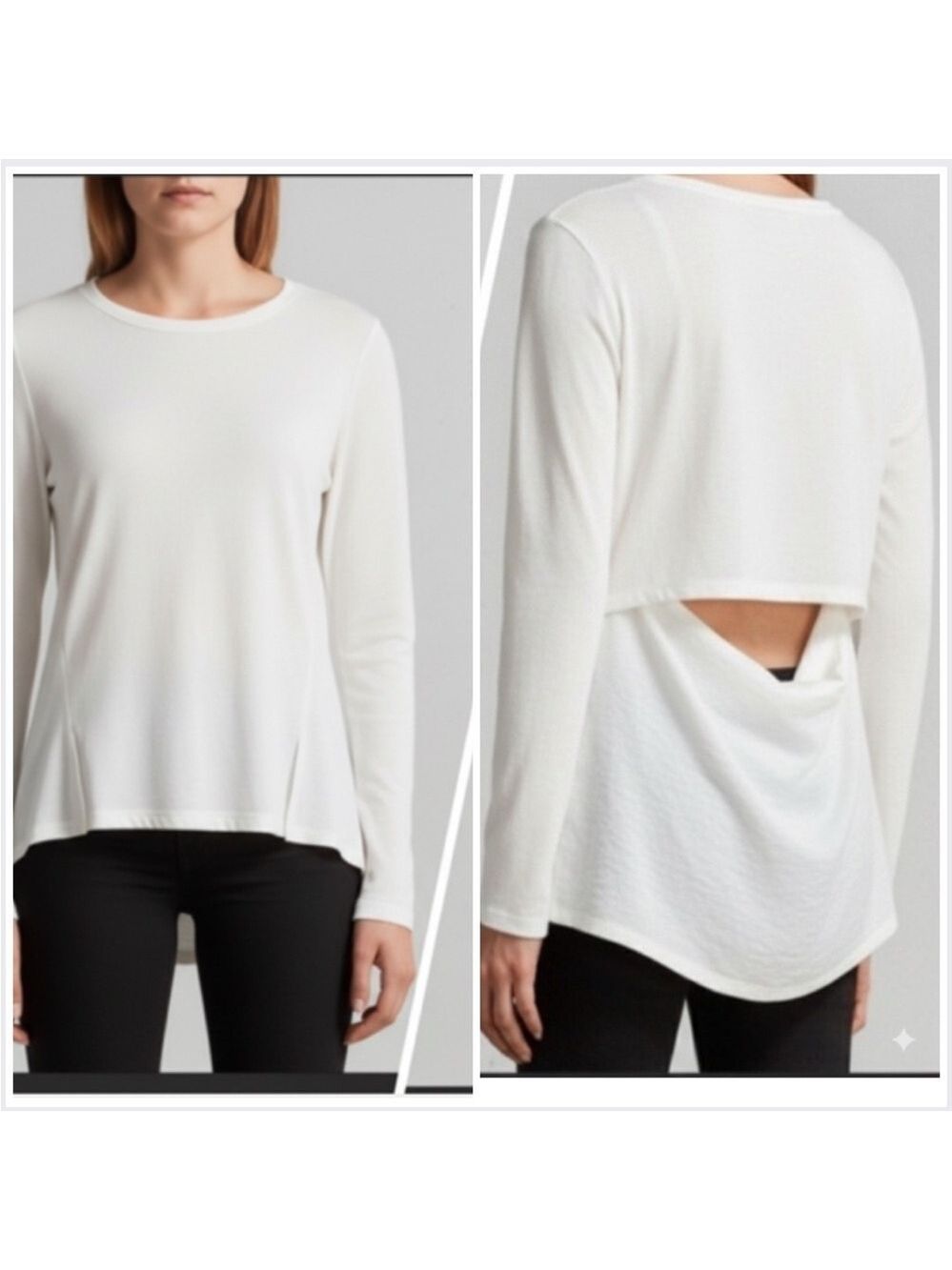 All Saints Nadia Long Sleeve Tee in White Sz Large
